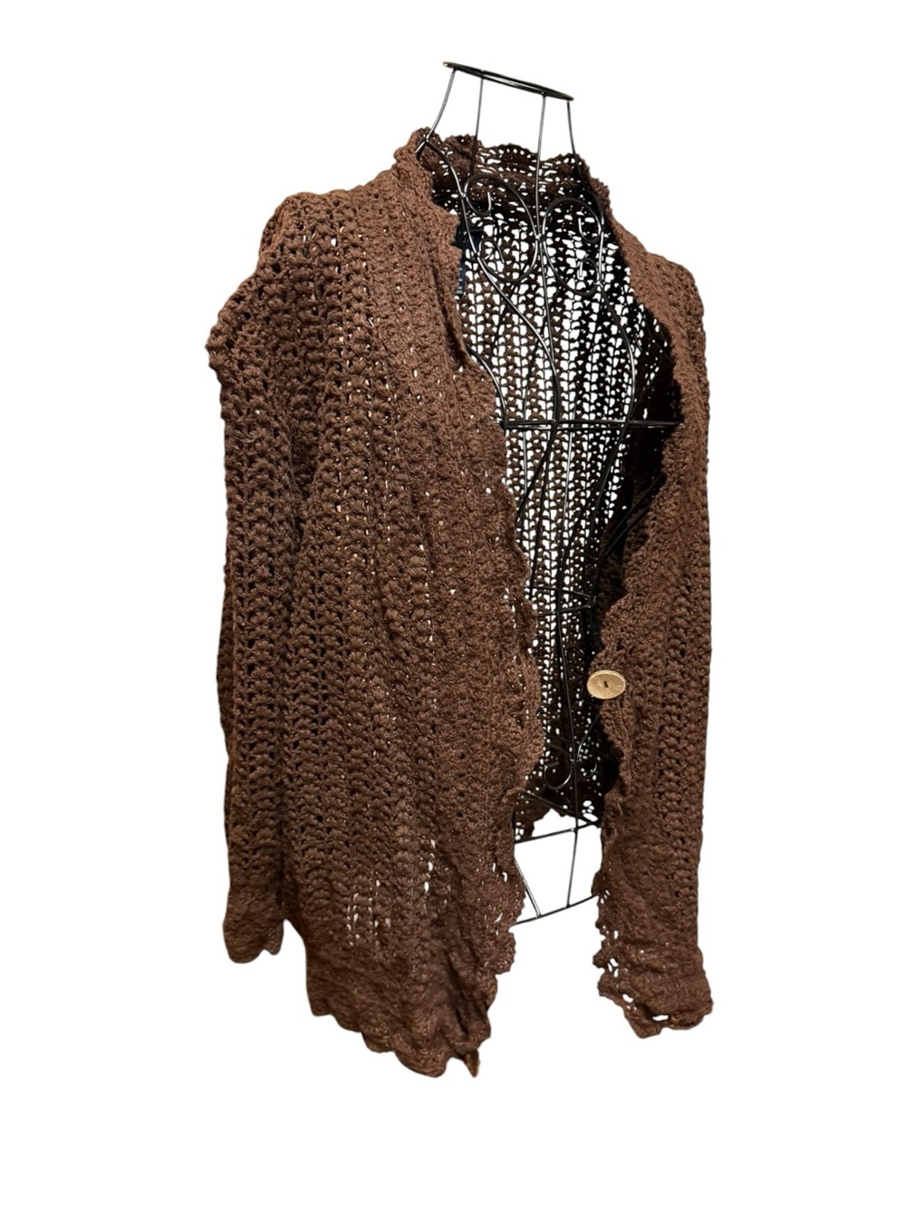 Jones New York Brown Open-Front Crochet Cardigan 3X